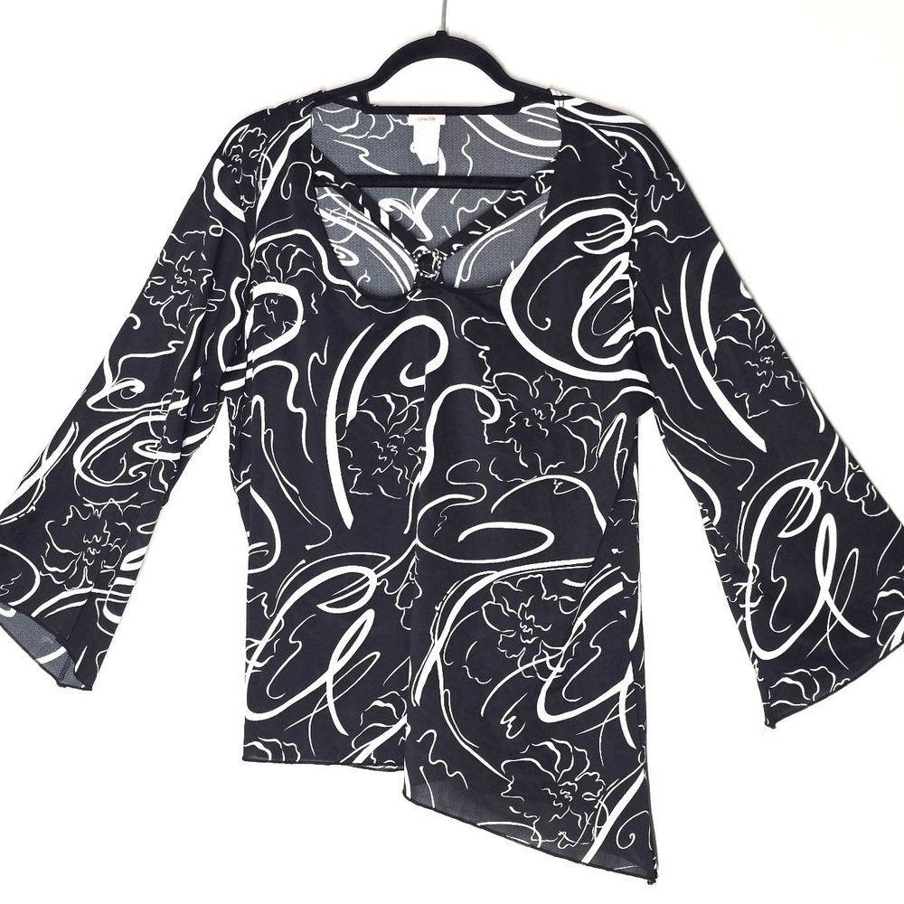 Y2K Siren Lilyβ Floral Sheer Asymmetrical Tunic Top Whimsigoth Fairy 3X
